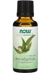 Now Foods Organic Eucalyptus Oil 30 ml bottle for aromatherapy and respiratory health support.
